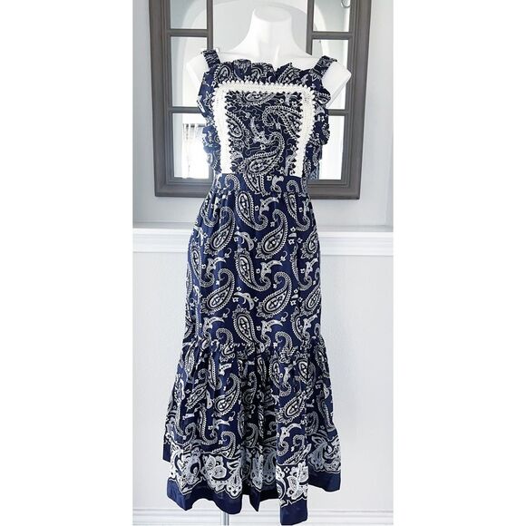 Sea New York Theodora Paisley Apron Midi Dress in Navy, NWT, Size 2 - Picture 9 of 15